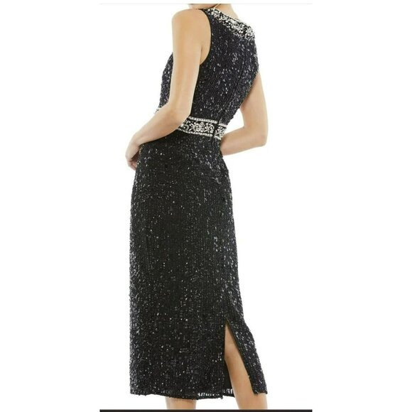 Mac Duggal Size 2 Black Embellished Sequin Column Midi Formal Dress Cocktail NWT - Picture 3 of 7